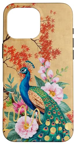 Orientalischer Baum Pfau Floral Collage Retro Pfau Hülle für iPhone 16 Pro Max von Oriental Retro Art