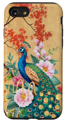 Orientalischer Baum Pfau Floral Collage Retro Pfau Hülle für iPhone SE (2020) / 7 / 8 von Oriental Retro Art