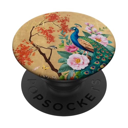 Orientalischer Baum Pfau Floral Collage Retro Pfau PopSockets Klebender PopGrip von Oriental Retro Art