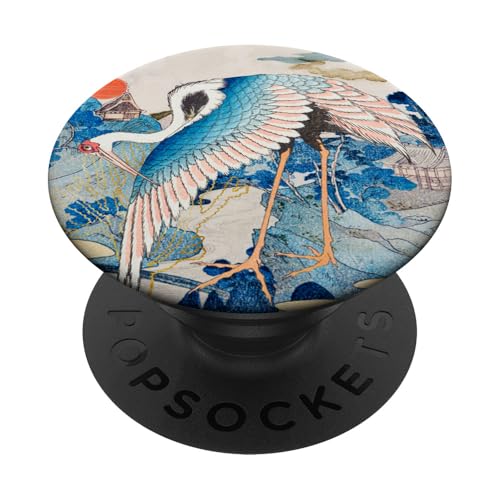 Retro Kranich Pagode Blumenmotive Asiatischer Vogel PopSockets Klebender PopGrip von Oriental Retro Art