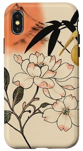 Sonnenblumen Kranich Vogel Minimalistisch Orientalisch Tinte Beige Hülle für iPhone X/XS Sonnenblumen Kranich Vogel Minimalistisch Orientalisch Tinte Beige Hülle für iPhone X/XS von Oriental Retro Art