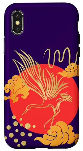Sonnenuntergang fliegender Kranich Orientalische Motive Karminviolett Hülle für iPhone X/XS Sonnenuntergang fliegender Kranich Orientalische Motive Karminviolett Hülle für iPhone X/XS von Oriental Retro Art