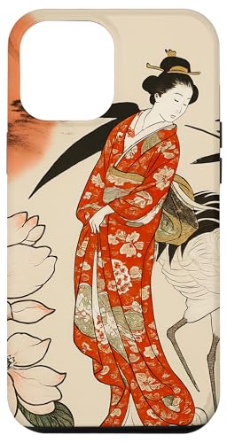 Sun Blumenkranich traditionell minimalistisch orientalisch Tinte beige Hülle für iPhone 12 Pro Max von Oriental Retro Art