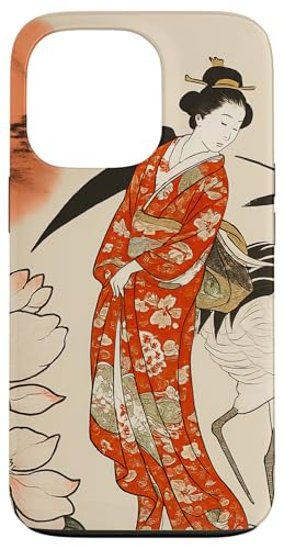 Sun Blumenkranich traditionell minimalistisch orientalisch Tinte beige Hülle für iPhone 13 Pro von Oriental Retro Art