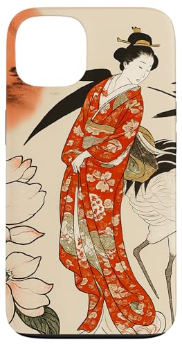 Sun Blumenkranich traditionell minimalistisch orientalisch Tinte beige Hülle für iPhone 13 von Oriental Retro Art