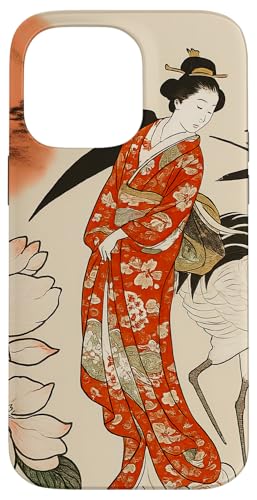 Sun Blumenkranich traditionell minimalistisch orientalisch Tinte beige Hülle für iPhone 14 Pro Max von Oriental Retro Art