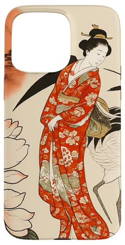 Sun Blumenkranich traditionell minimalistisch orientalisch Tinte beige Hülle für iPhone 15 Pro Max von Oriental Retro Art