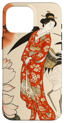 Sun Blumenkranich traditionell minimalistisch orientalisch Tinte beige Hülle für iPhone 16 Pro Max von Oriental Retro Art
