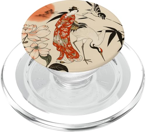 Sun Blumenkranich traditionell minimalistisch orientalisch Tinte beige PopSockets PopGrip für MagSafe Sun Blumenkranich traditionell minimalistisch orientalisch Tinte beige PopSockets PopGrip für MagSafe von Oriental Retro Art