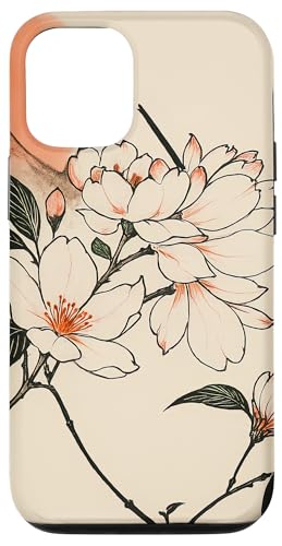 Sun Floral Minimalist Oriental Ink Beige Hülle für iPhone 12/12 Pro von Oriental Retro Art