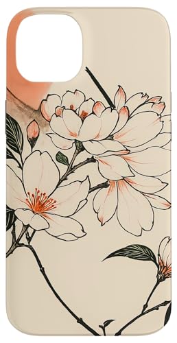 Sun Floral Minimalist Oriental Ink Beige Hülle für iPhone 14 Plus von Oriental Retro Art