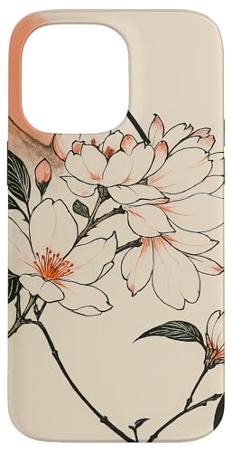 Sun Floral Minimalist Oriental Ink Beige Hülle für iPhone 14 Pro Max von Oriental Retro Art