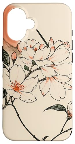 Sun Floral Minimalist Oriental Ink Beige Hülle für iPhone 16 von Oriental Retro Art