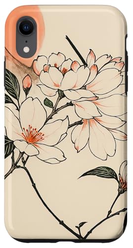 Sun Floral Minimalist Oriental Ink Beige Hülle für iPhone XR von Oriental Retro Art