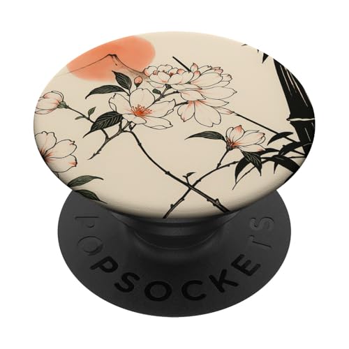 Sun Floral Minimalist Oriental Ink Beige PopSockets Klebender PopGrip von Oriental Retro Art