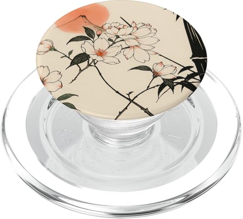 Sun Floral Minimalist Oriental Ink Beige PopSockets PopGrip für MagSafe von Oriental Retro Art