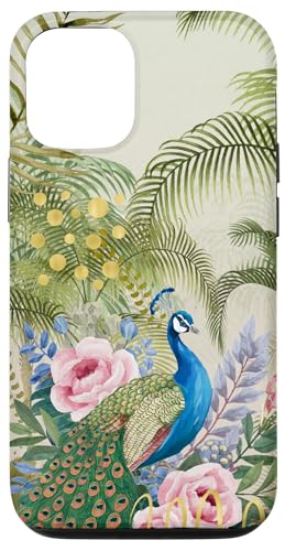Tropische Blätter Pfau Floral Collage Retro Mix Hülle für iPhone 12/12 Pro von Oriental Retro Art