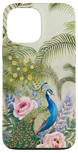 Tropische Blätter Pfau Floral Collage Retro Mix Hülle für iPhone 13 Pro Max von Oriental Retro Art