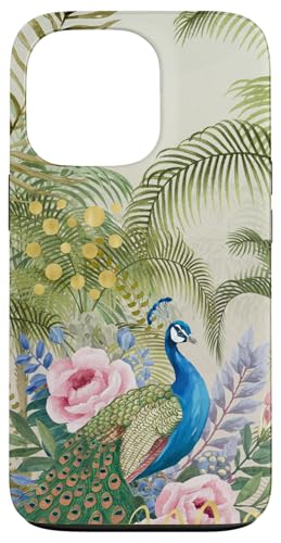 Tropische Blätter Pfau Floral Collage Retro Mix Hülle für iPhone 13 Pro von Oriental Retro Art