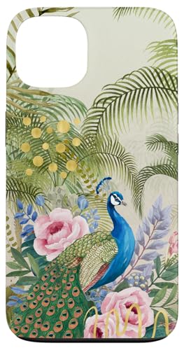Tropische Blätter Pfau Floral Collage Retro Mix Hülle für iPhone 13 von Oriental Retro Art