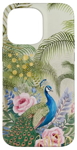 Tropische Blätter Pfau Floral Collage Retro Mix Hülle für iPhone 14 Pro Max von Oriental Retro Art