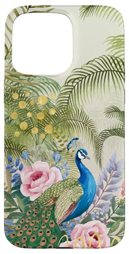 Tropische Blätter Pfau Floral Collage Retro Mix Hülle für iPhone 15 Pro Max von Oriental Retro Art