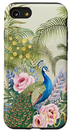 Tropische Blätter Pfau Floral Collage Retro Mix Hülle für iPhone SE (2020) / 7 / 8 von Oriental Retro Art