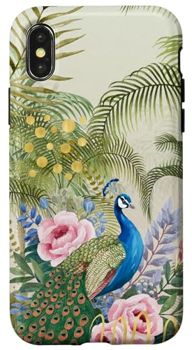Tropische Blätter Pfau Floral Collage Retro Mix Hülle für iPhone X/XS von Oriental Retro Art