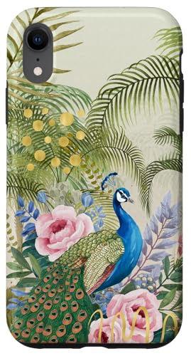 Tropische Blätter Pfau Floral Collage Retro Mix Hülle für iPhone XR von Oriental Retro Art