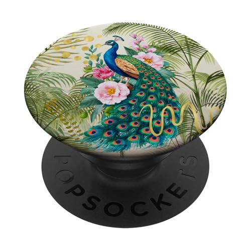 Tropische Blätter Pfau Floral Collage Retro Mix PopSockets Klebender PopGrip Tropische Blätter Pfau Floral Collage Retro Mix PopSockets Klebender PopGrip von Oriental Retro Art