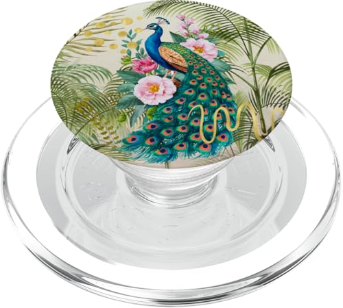 Tropische Blätter Pfau Floral Collage Retro Mix PopSockets PopGrip für MagSafe von Oriental Retro Art