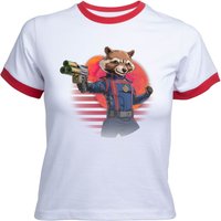 Guardians of the Galaxy Retro Rocket Raccoon Women's Cropped Ringer T-Shirt - White Red - L von Original Hero