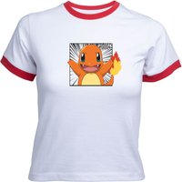 Pokémon Pokédex Glumanda #0004 Frauen Cropped Ringer T-Shirt - Weiß/Rot - M von Original Hero