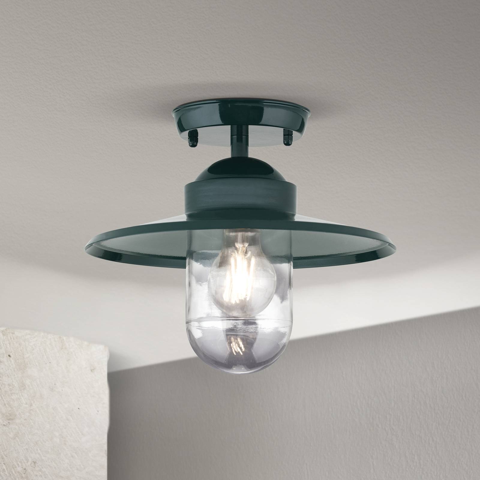 Außen-Deckenlampe Edward, grün, Ø 27,5 cm, Aluminium/Glas Außen-Deckenlampe Edward, grün, Ø 27,5 cm, Aluminium/Glas von Orion