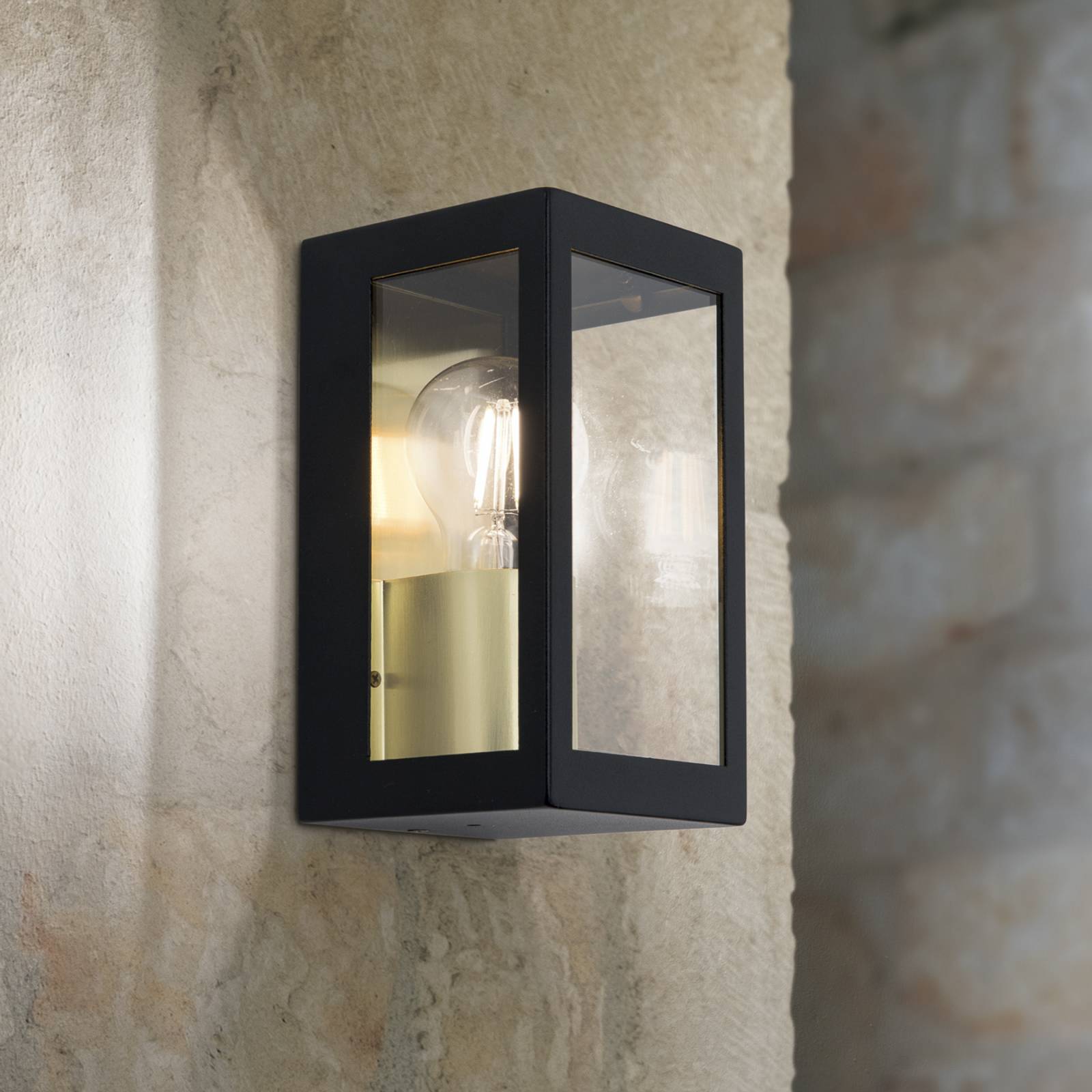 Außenwandleuchte Lumina, schwarz-gold, Edelstahl, Glas, IP44 Außenwandleuchte Lumina, schwarz-gold, Edelstahl, Glas, IP44 von Orion