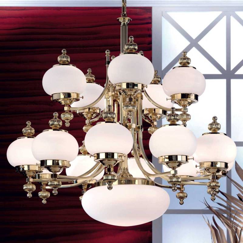 Kronleuchter Delia, messingfarben Ø 100 cm, 16-flammig, Glas von Orion