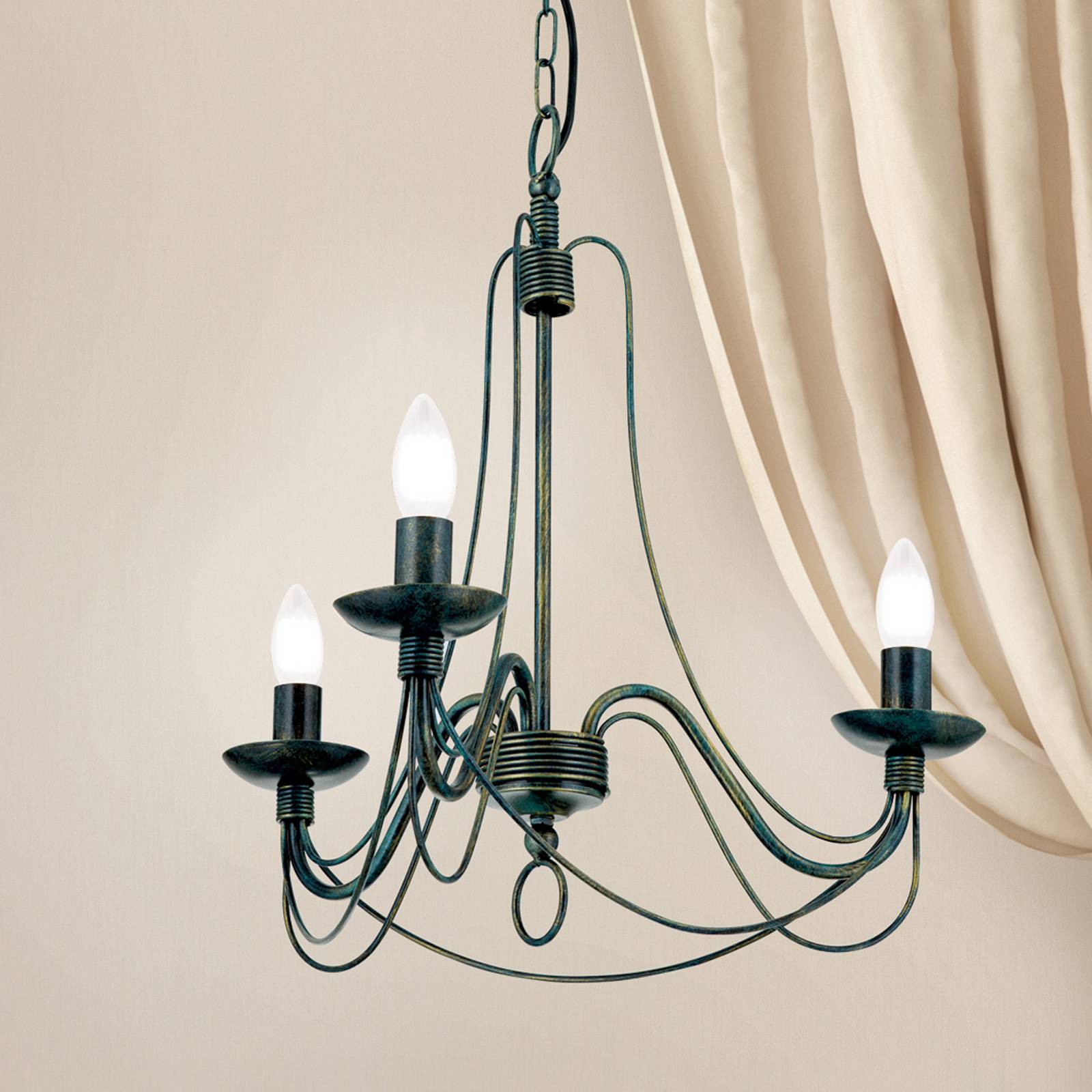 Kronleuchter Vela, dreiflammig, schwarz-grün antik Kronleuchter Vela, dreiflammig, schwarz-grün antik von Orion