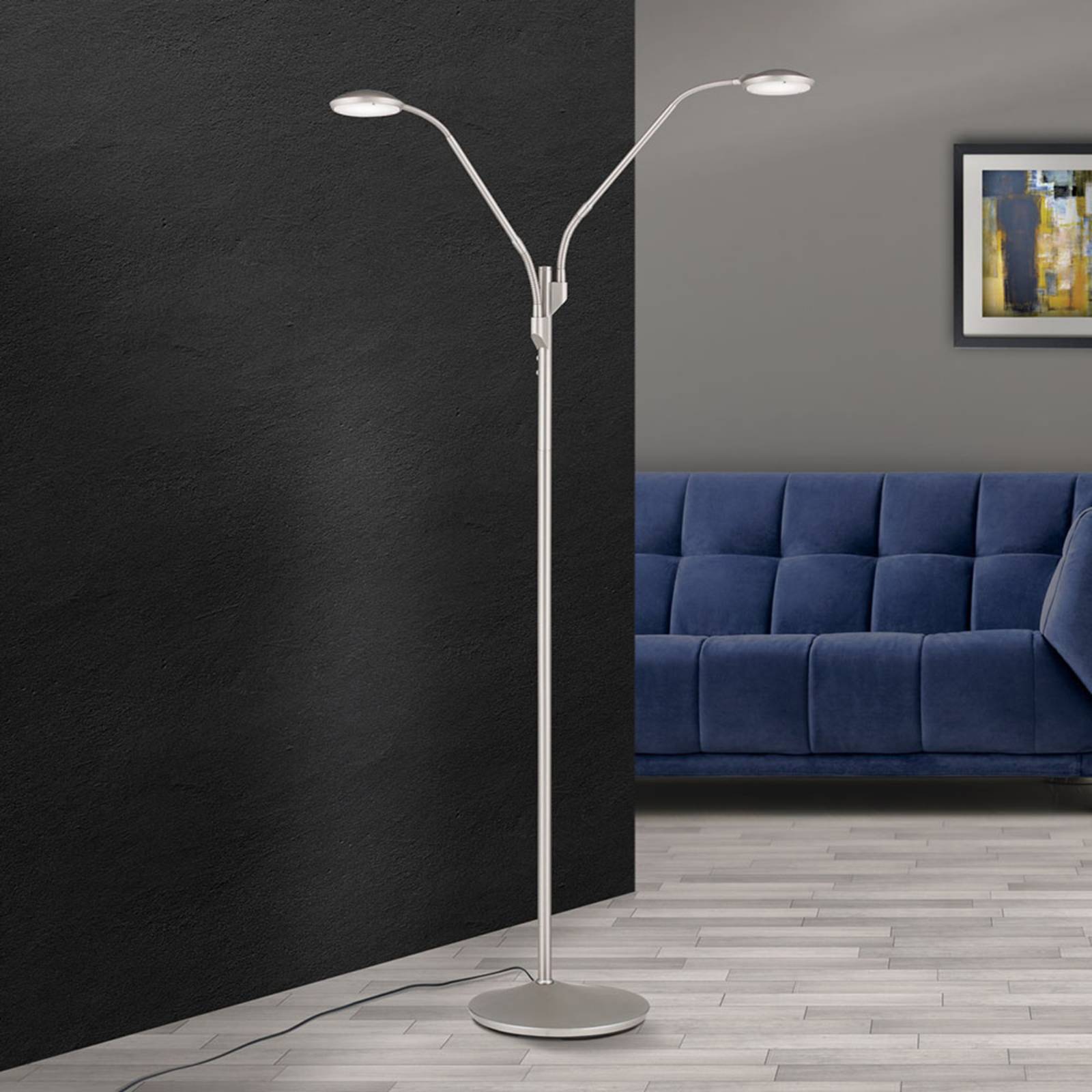 LED-Stehleuchte Cobra, zweiflammig, nickel-matt LED-Stehleuchte Cobra, zweiflammig, nickel-matt von Orion