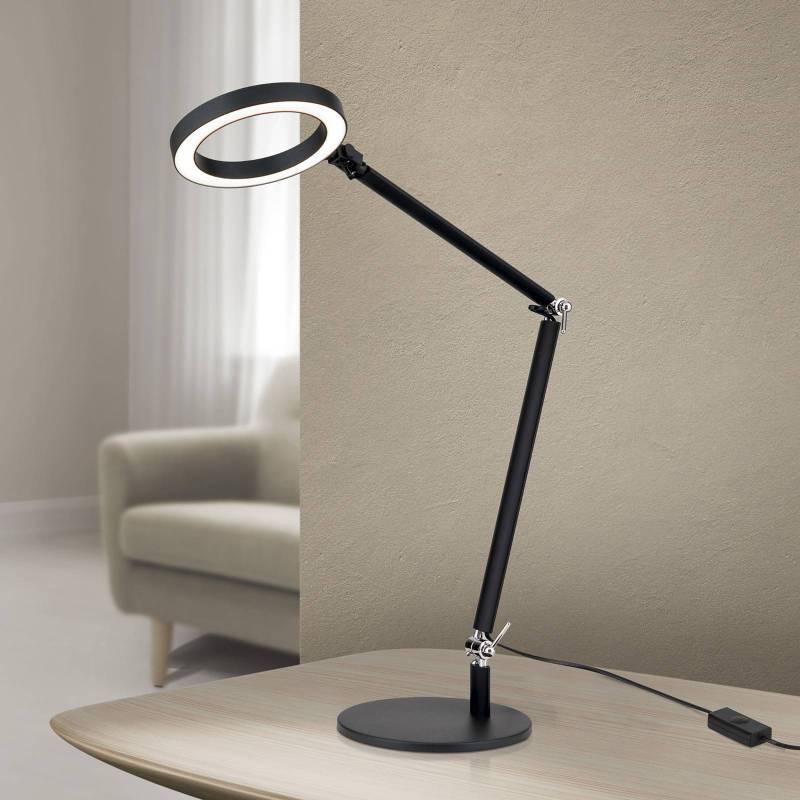 LED-Tischlampe Ringo, schwarz, Metall, verstellbar, dimmbar von Orion