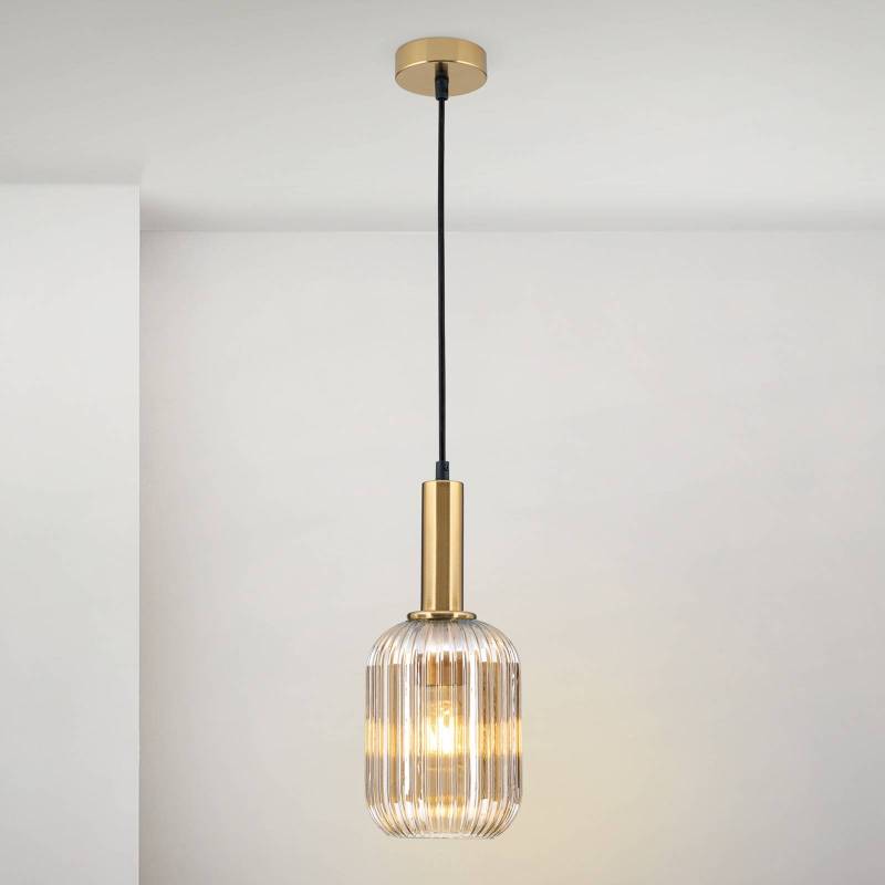 Pendelleuchte Carneval, altmessing/amber, Ø 14 cm, Glas von Orion