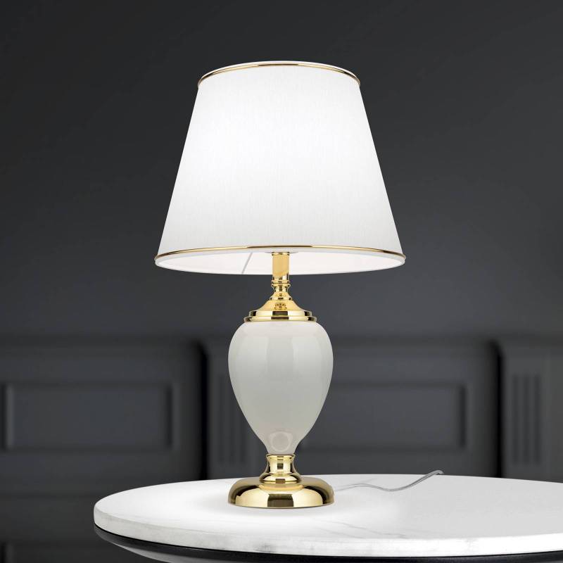 Tischlampe Ovum, weiß/goldfarben, Höhe 48 cm, Keramik/Chintz von Orion