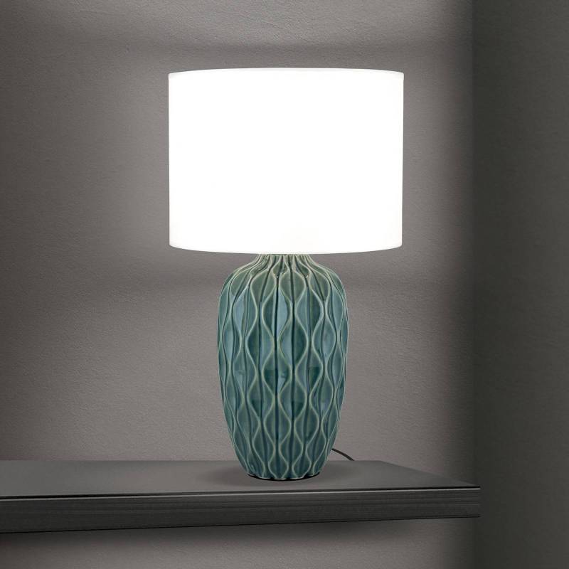 Tischlampe Tortuga, grün/weiß, Höhe 49,5 cm, Keramik/Leinen von Orion