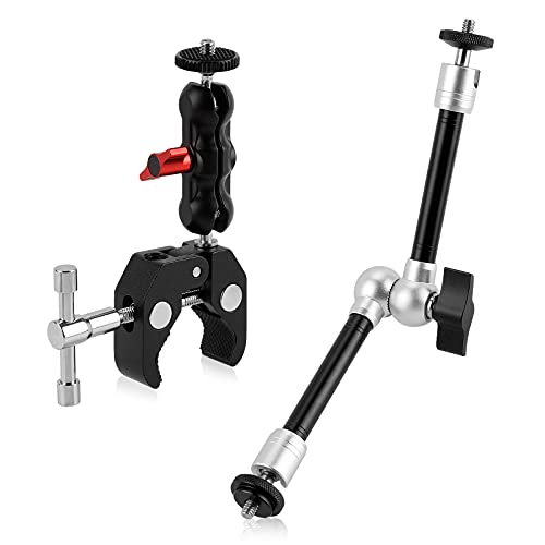 Orlegol 10 Zoll Magic Arm + Große Super Clamp, Kamerahalterung Klemme mit 360° Kugelkopfarm, Stativ Klemme, Klemmstativ, Super Klemme, Zangenclip für DSLR Kamera Feldmonitor LED Licht DJI Actionkamera von Orlegol