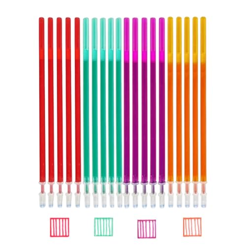 20 Stück Bunte Löschbare Mine, 0,5mm Radierbar Gelstiftmine Radierstift Mine, Tintenroller Radierbar Thermosensitive Tinte für Schulen Büros Schneidereien (Rot, Orange, Grün, Lila) von Ormromra