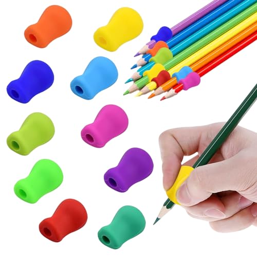 Ormromra 10 Stück Schreibhilfe Griffe, Kinder Bleistift Stifthalter, Silikon Schreiblernhilfe Grip für Kindergarten, Erwachsene Righties oder Lefties (10 Farbe) von Ormromra
