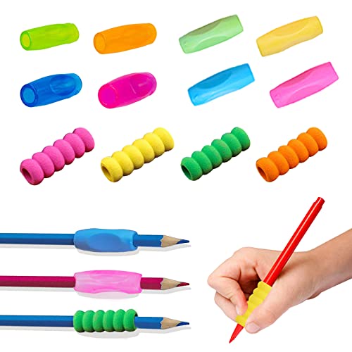 Ormromra 12 Stück Silikon Bleistift Griffe Kinder, Ergonomische Grips Stiftehalter, Schreibhilfe Kinder, Schreibhilfe Korrekte Handschrift Haltung für Kinder von Ormromra