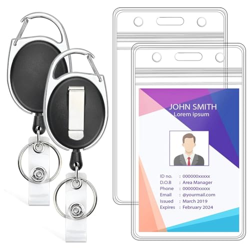 Orolotay 2er Pack Ausweishalter mit Ausziehbarem Ausweisclip Klarer Vertikaler Ausweishalter Aus Kunststoff mit Robustem Karabiner-Ausweisclip Orolotay 2er Pack Ausweishalter mit Ausziehbarem Ausweisclip Klarer Vertikaler Ausweishalter Aus Kunststoff mit Robustem Karabiner-Ausweisclip von Orolotay