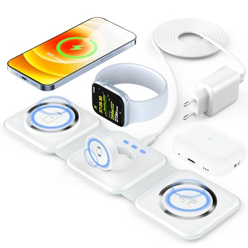 Mag-Safe ladegerät 3 in 1 Faltbar ladestation Apple Watch und iPhone 14 13 12 11 Pro Max Plus,Apple ladestation Wireless Charger 15W für iPhone iWatch & AirPods Pro/2/3 mit Adapter von Orshinal