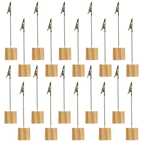 Orssmigs 20Pcs Fotohalter mit Klammern Holzsockel Postkartenhalter Memo Clip Halter mit Stehend Fotoständer Tischkartenhalter Nachrichten Clip Halter für Büro, Hochzeit, Zuhause, Postkarte von Orssmigs