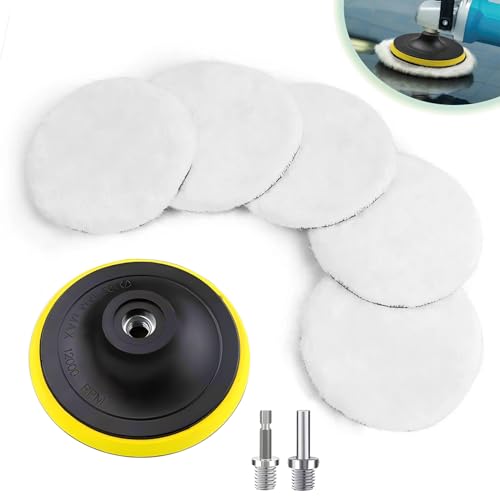 Orssmigs 125MM Auto Polierscheibe Set, 8 Stk Wolle Polieraufsatz Akkuschrauber Winkelschleifer, Polierpads mit (M14) 6 Winkel Griff und Rundadapter,Leicht Austauschbar, Klett Polierscheibe Polierhaube Orssmigs 125MM Auto Polierscheibe Set, 8 Stk Wolle Polieraufsatz Akkuschrauber Winkelschleifer, Polierpads mit (M14) 6 Winkel Griff und Rundadapter,Leicht Austauschbar, Klett Polierscheibe Polierhaube von Orssmigs
